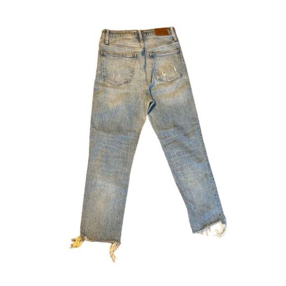Madewell euc distressed denim jeans size 26 patched frayed inseam straight leg - Picture 3 of 10